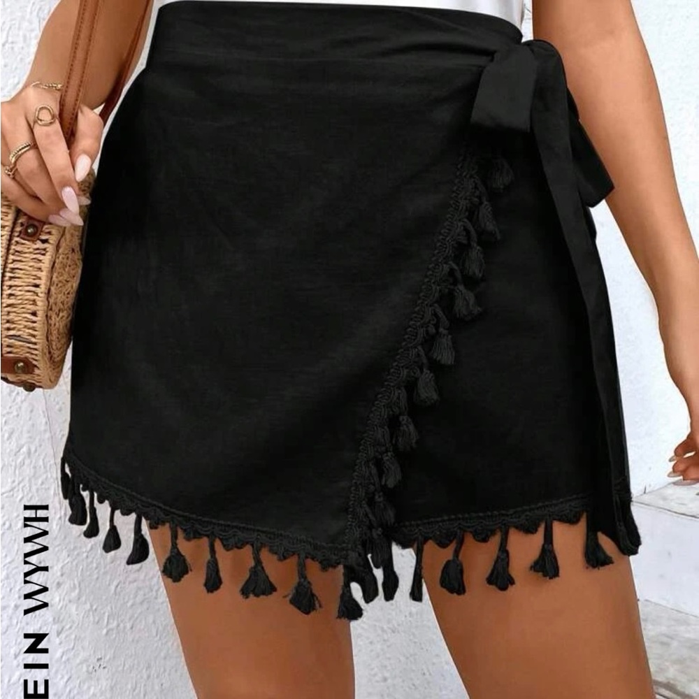 Tassel Trim Wrap Skort
